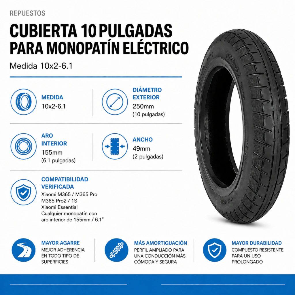 Cubierta 10x2-6.1 Para Monopatín Eléctrico