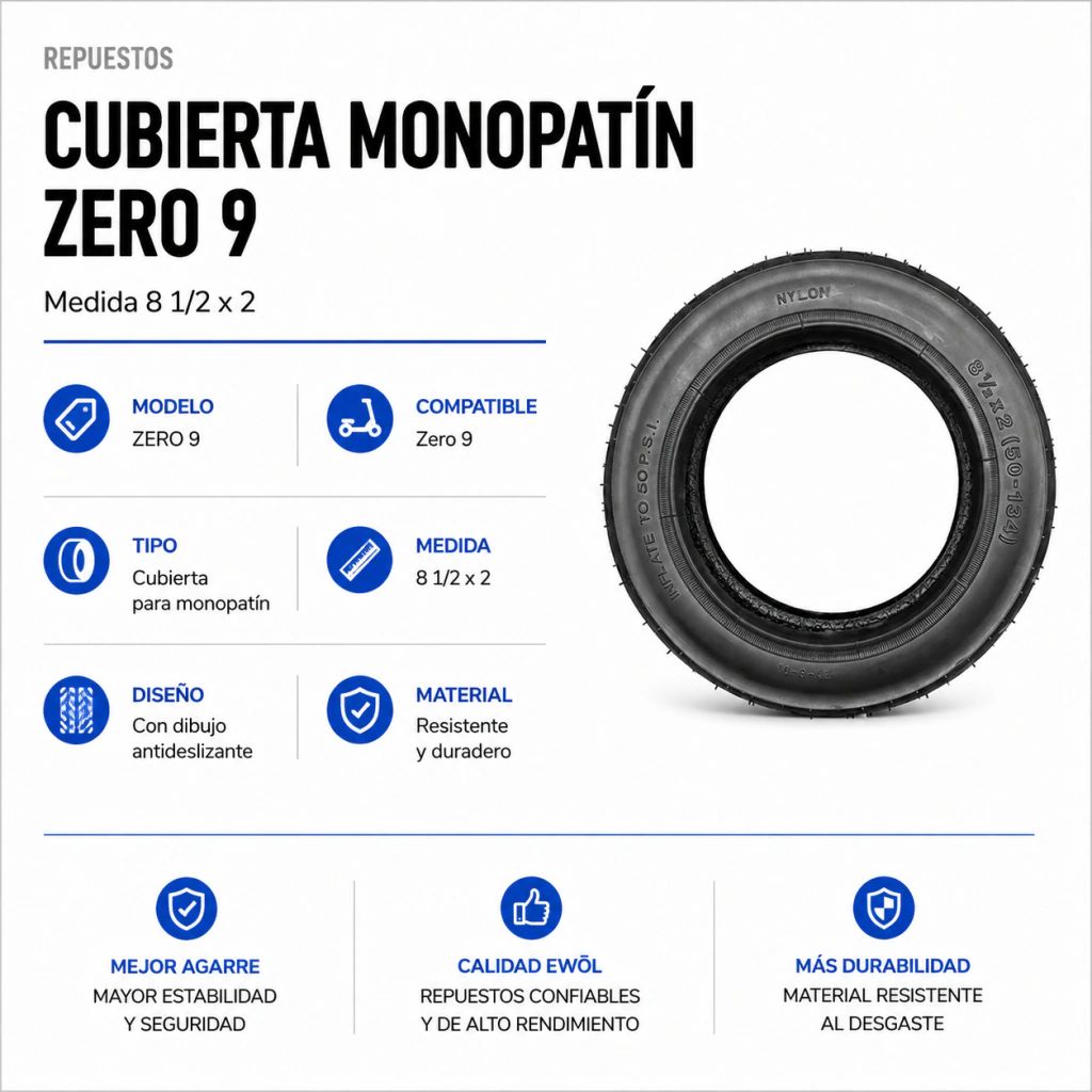 Cubierta Monopatín Zero 9 - Medida 8 1/2 X 2
