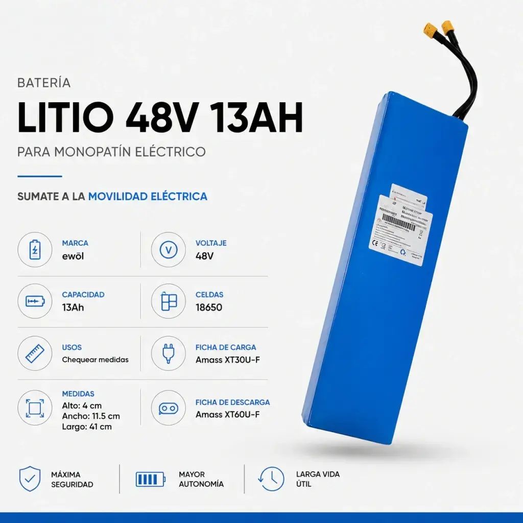 Batería Litio Monopatín Eléctrico 48v 13Ah